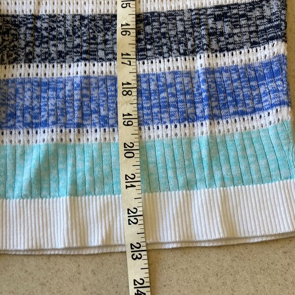 Loft NWT Striped Puff Sleeve V-Neck Cardigan Top Women Size XL White Blue Gray - Picture 11 of 12